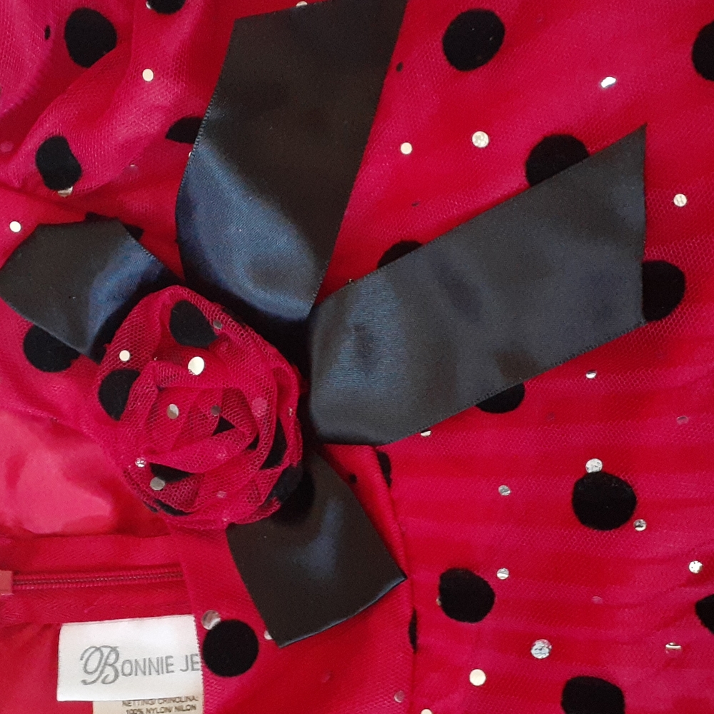 Bonnie Jean Red & Black Polka Dot Formal Dress Size 10 - Picture 3 of 7